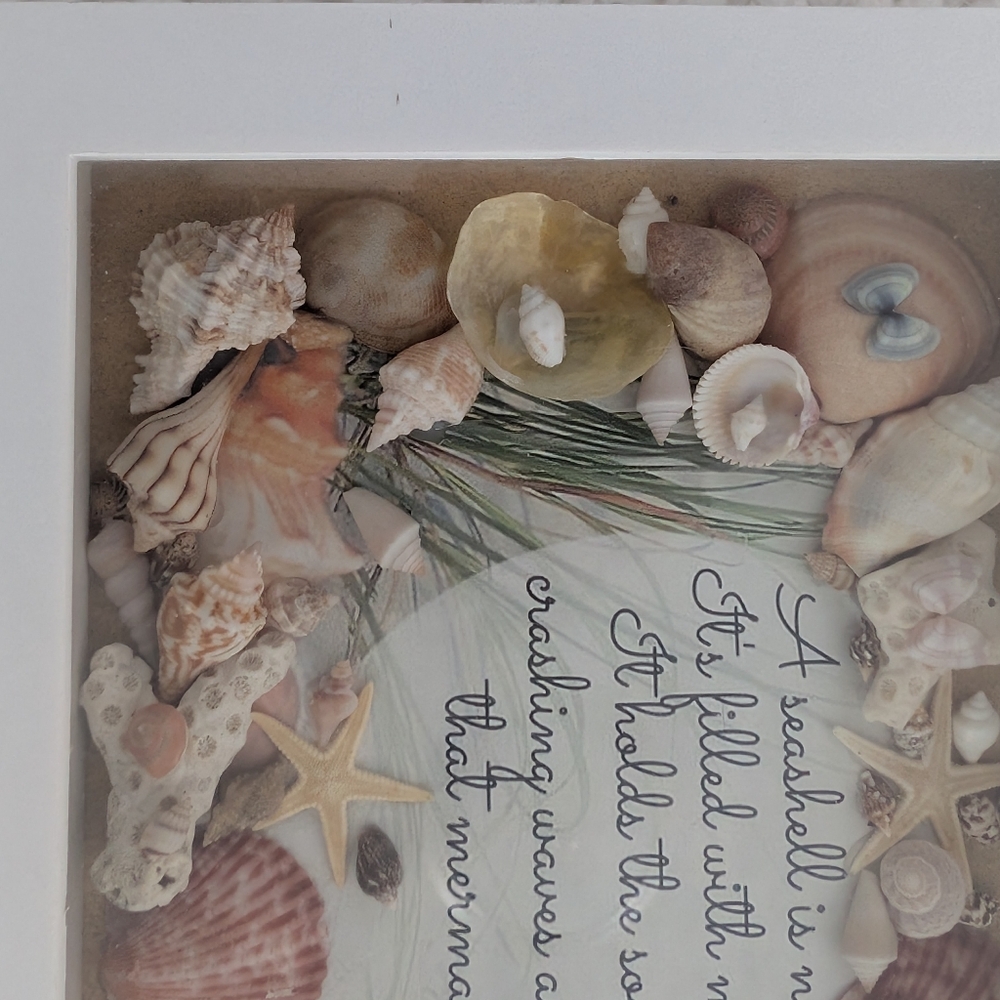 Framed Coastal Seashell Art “Songs that Mermaids Sing” & Fox Conch Decor | - Picture 8 of 9